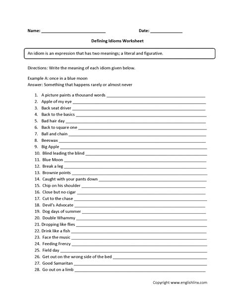 idioms worksheets grade   worksheet