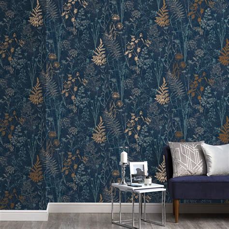 Superfresco Easy Organics Navy And Copper Wallpaper Wilko