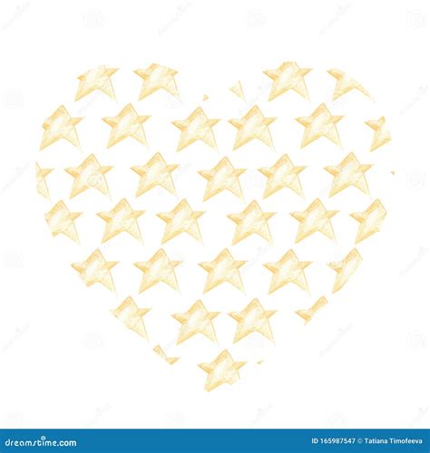 Heart With Yellow Stars On A White Background Stock Illustration