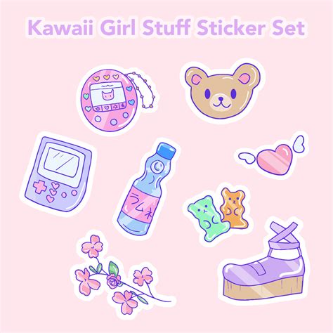 Kawaii Girl Stuff Isolated Sticker Set 90s Aesthetic Japanese Girl