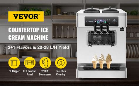 Vevor Countertop Ice Cream Maker L H Yield Flavors Soft Serve Machine W Two L