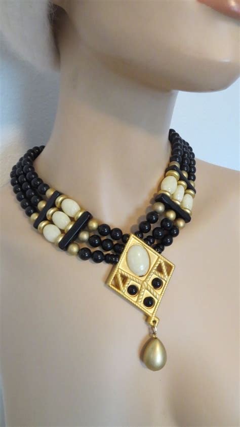 60s Cleopatra Statement Collar Necklace Lucite Beaded Etsy