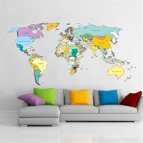 Cool World Map Wall Decal With Countries Ideas World Map With Major
