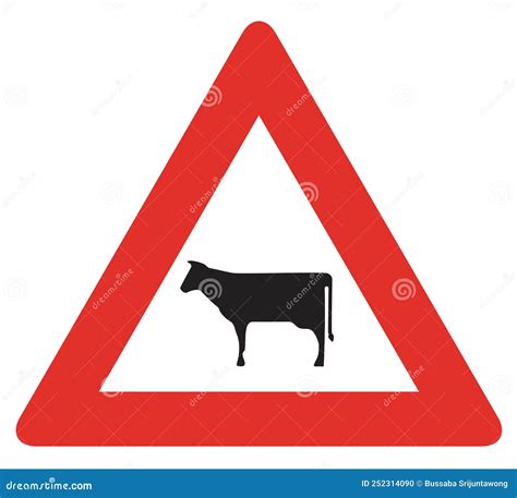 Cattle Crossing Warning Road Sign Vector Illustration Of Cow Caution