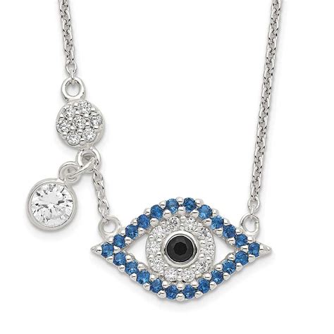 Sterling Silver Polished Cz Evil Eye Necklace Precious Accents Ltd