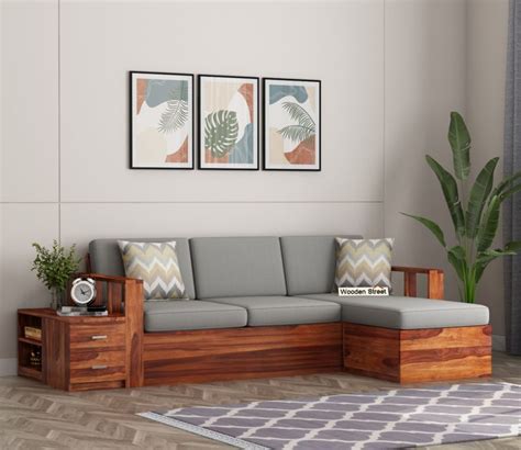 Buy Rhine L Shaped Sheesham Wood Multifunctional Corner Sofa With