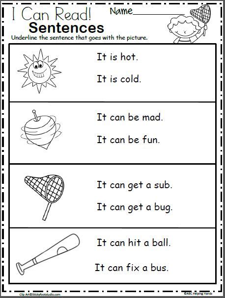 kindergarten sentence reading worksheets   teachers