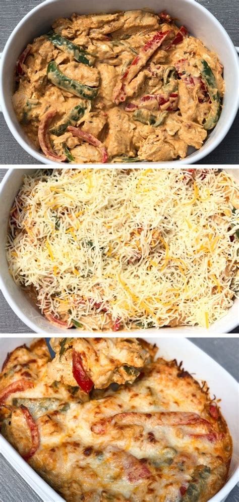 Top with onions and peppers. Creamy Chicken Fajita Casserole - Low Carb, Keto, THM ...