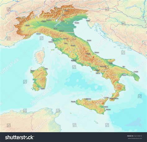 Map Showing Topography Italy Largest Towns Stock Photo Edit Now