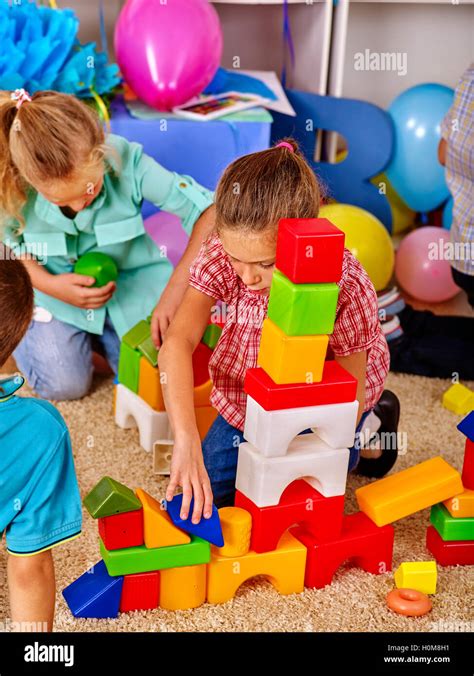 Group Children Game Blocks On Floor Stock Photo Alamy