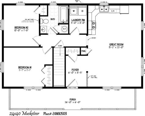 24 X 40 With 6 X 36 Porch House Plan With Loft Cabin Floor Plans