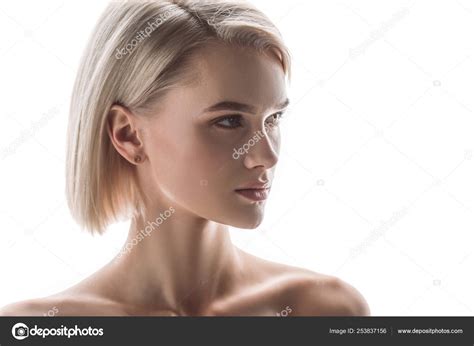Pretty Blonde Nude Woman Looking Away Isolated White Stock Photo By