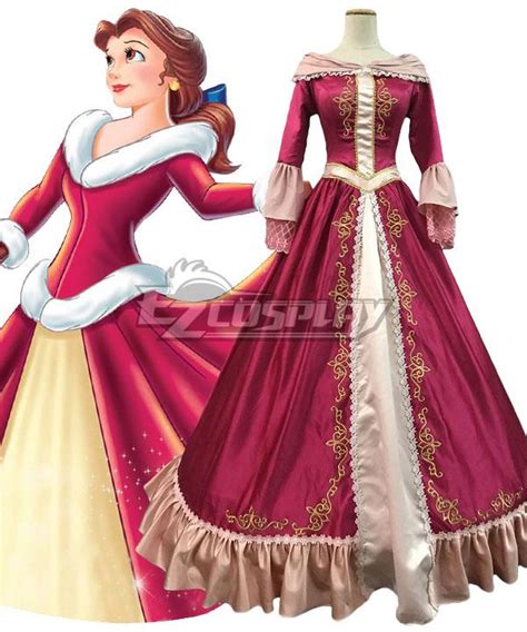 Disney Princess Beauty And The Beast Belle Christmas Dress Cosplay Costume