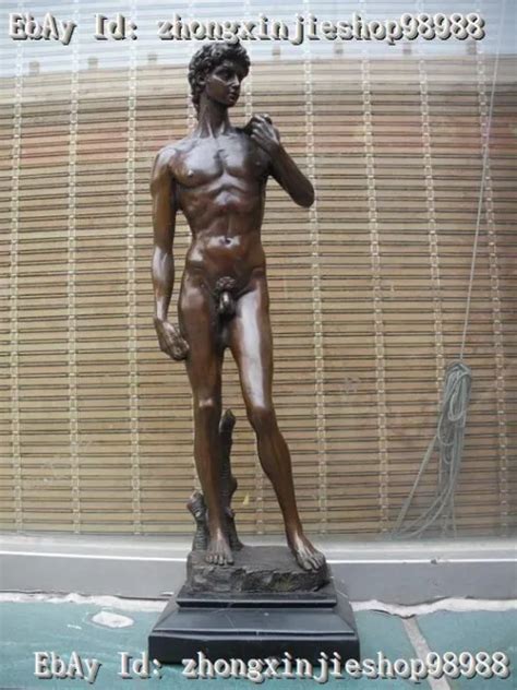 WESTERN ART DECO Sculpture Naked David Nude Man Pure Bronze Marble