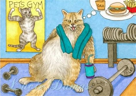 Aceo Art Print Cat 363 Gym Fantasy Painting By Lucie Dumas Fantasy