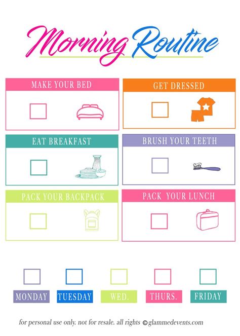 Morning Routine Checklist For Kids Free Printable Glammed Events