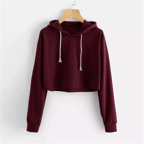 Autumn 2018 Harajuku Sweatshirt Hoodies Women Streetwear Solid Long Sleeve Crop Top Hoodie