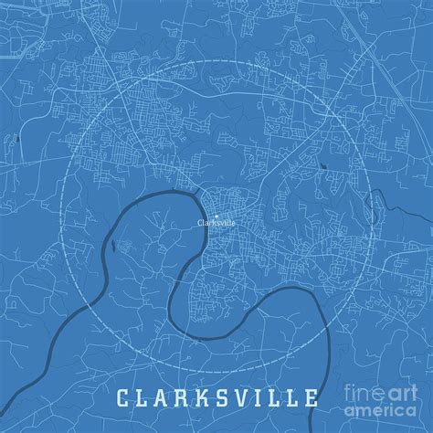 Clarksville Tn City Vector Road Map Blue Text Digital Art By Frank