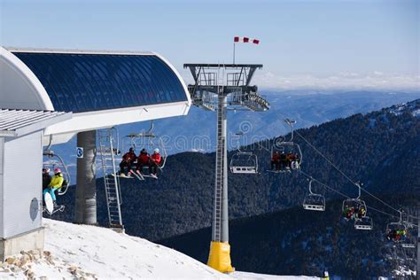 Snowy Ski Slopes And Chair Ski Lifts Station In Mountain Ski Resort