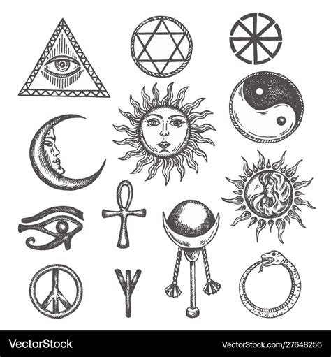 Icons And Symbols White Magic Occult Mystic Vector Image