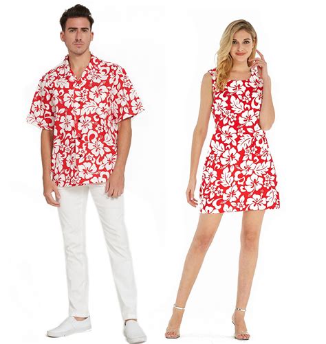 Wedding Formal Occasion Couple Matching Shirt Dress Outfit Hawaiian