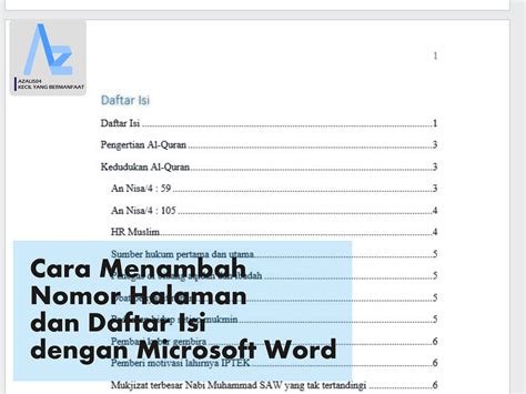 Cara Menambah Nomor Halaman Dan Daftar Isi Dengan Microsoft Word Azalis
