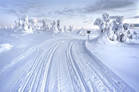Fonds Decran Laponie Région Finlande Hiver Routes Neige Nature