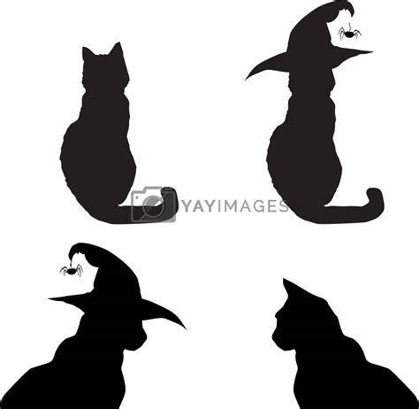 Halloween Silhouettes Of Black Cats Isolated On White Background By