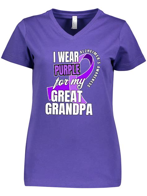 Inktastic Alzheimers Awareness I Wear Purple For My Great Grandpa Womens V Neck T Shirt