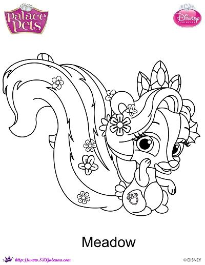 In this coloring page, a princess carries her pet cat through her home. Free Princess Palace Pets Meadow Coloring Page | SKGaleana