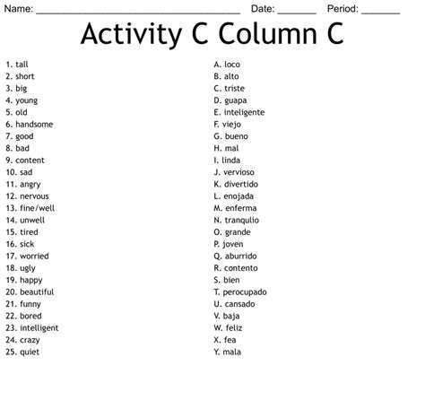 Activity C Column C Worksheet Wordmint