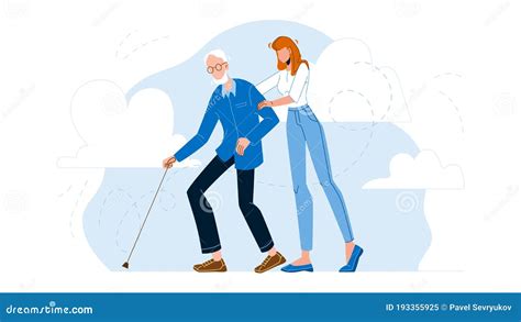 Caregiver Nurse With Elderly Man Walking Vector Stock Vector