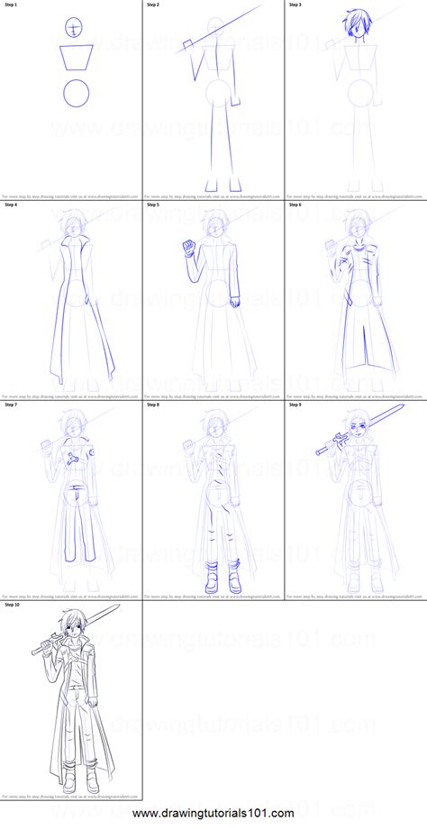Consistent application material contains information on how to draw a head, eyes, hair. How to Draw Kirito from Sword Art Online printable step by step drawing sheet ...