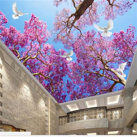 Beibehang Custom Large Wallpapers 3d Romantic Cherry White Pigeon Sky