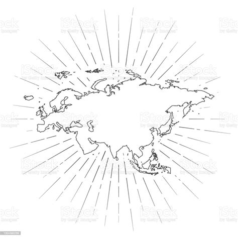 Ilustración De Mapa De Eurasia Con Rayos De Sol Sobre Fondo Blanco Y