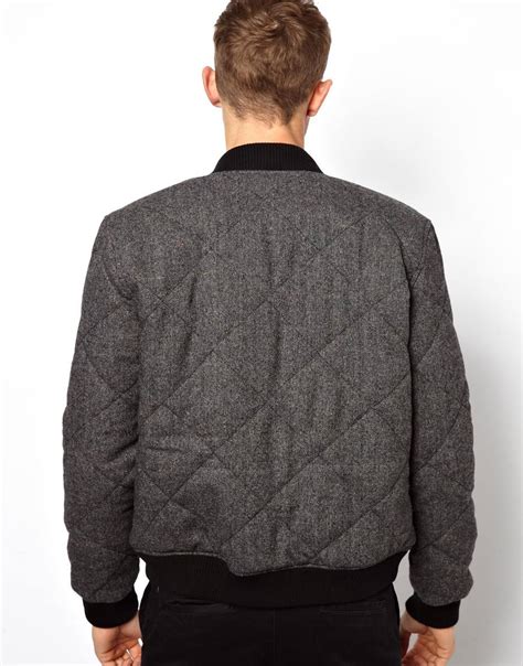 Asos Quilted Wool Bomber Jacket In Grey Gray For Men Lyst
