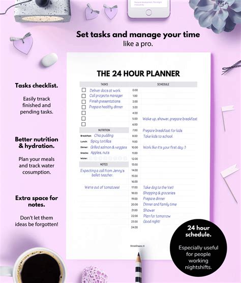 24 Hour Daily Planner Printable Shinesheets