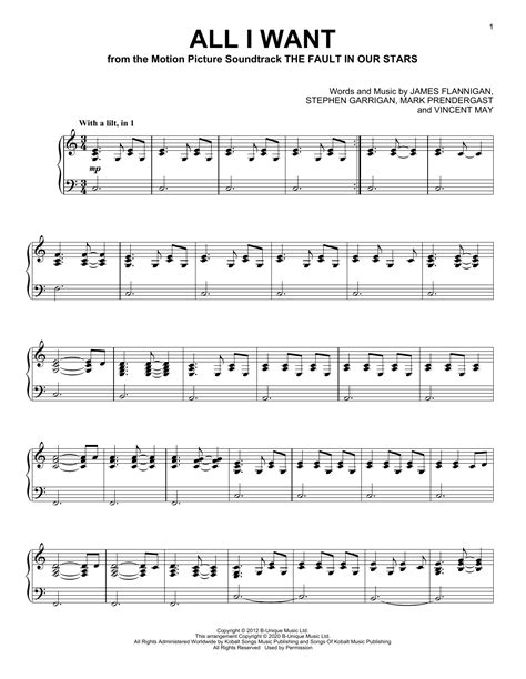All I Want Piano Solo Print Sheet Music Now