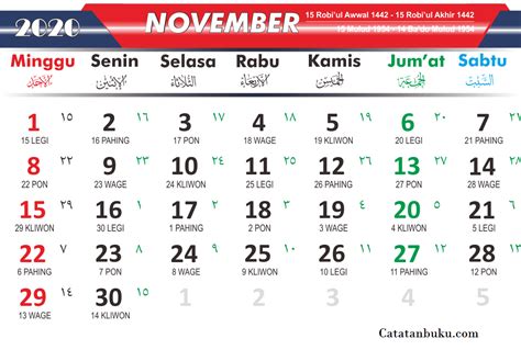 Kalender Bulan November 2020 Nasional Dan Jawa