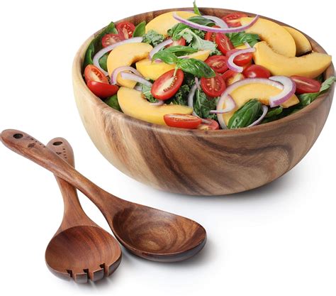 Acacia Wood Salad Bowl With Servers Set Large 94 Inches