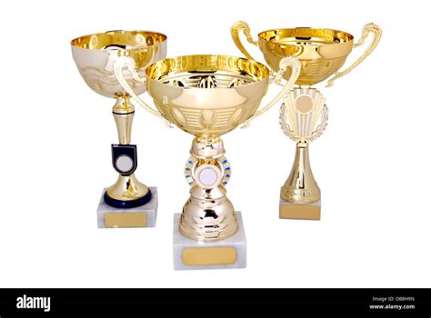 Large Golden Trophy Cups On White Background Stock Photo Alamy