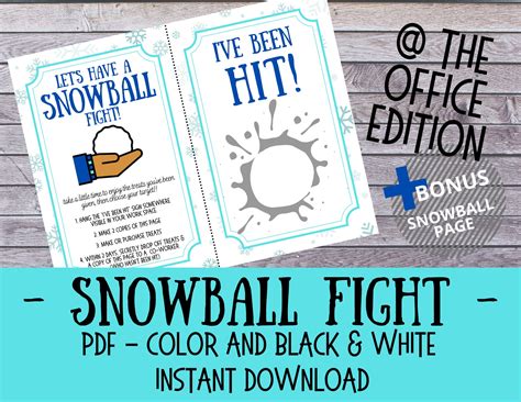 Youve Been Hit Printable Work Edition Snowball Fight Tradition Etsy