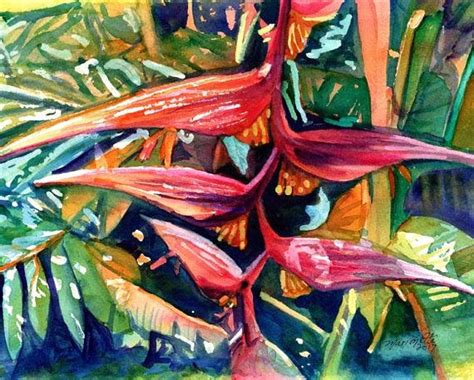 Original Watercolors Heliconia Paintings Tropical Flower Exotic Flowers