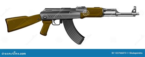 The Ak 47 Or Ak Kalashnikov Rifle Hand Drawn Doodle Sketch Isolated