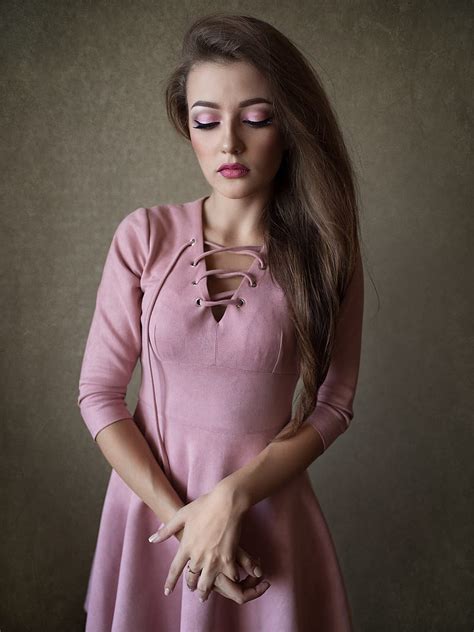 X Px P Free Download Women Model Brunette Portrait Pink Dress Pink Clothing