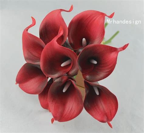 Real Touch Dark Red Calla Lilies Bouquets Wedding Decorations