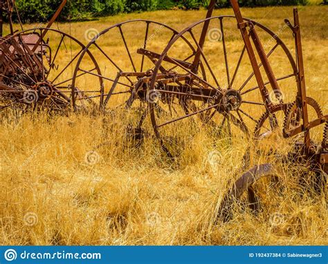 Vintage Rusty Farming Machines In Autumn Field Stock Photo Image Of