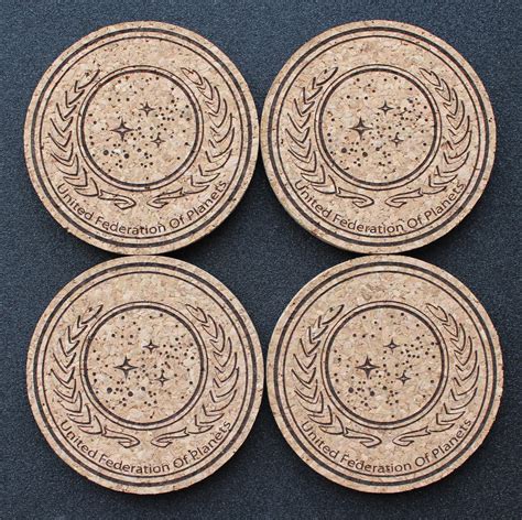 United Federation Of Planets Laser Engraved Cork Coasters Set Of 4