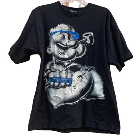 Vintage Popeye Cartoon Rap Black T Shirt Size L Hip Hop 90s Sailor Man Tee 22 49 Picclick