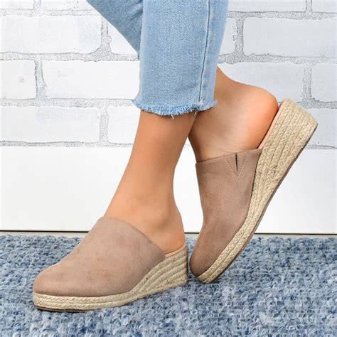 Zolucky Mule Espadrille Wedges Pu Closed Toe Women Sandals Zolucky